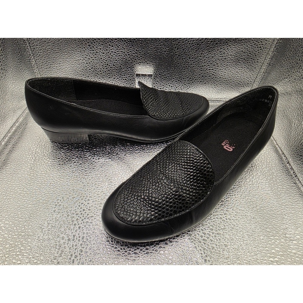 Munro American Black Genuine Leather Textured Toe Loafer Flats Womens 8 M USA